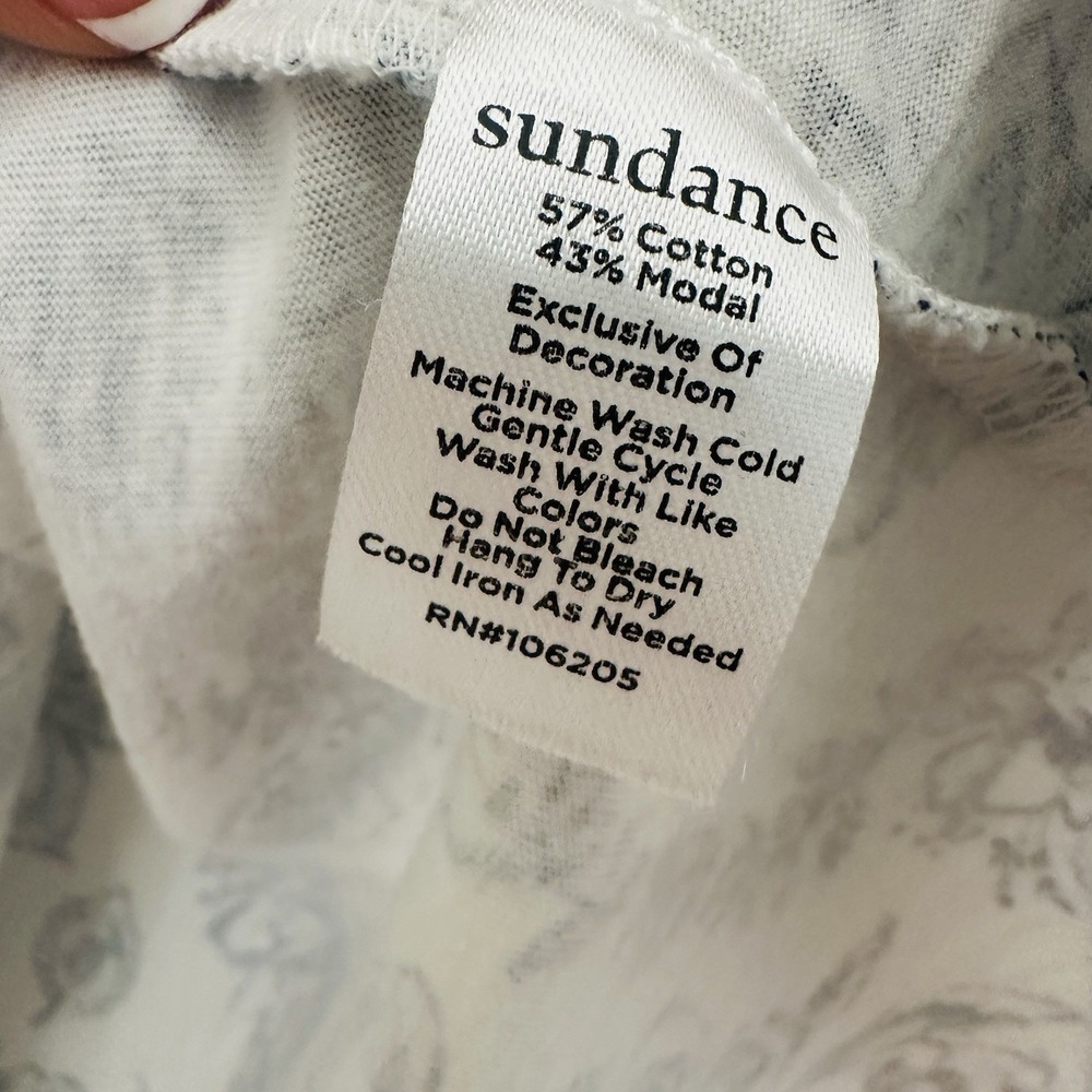 Sundance Top Womens M Blue Floral Lace Cottagecore Puff Sleeve Button Up - Picture 8 of 10